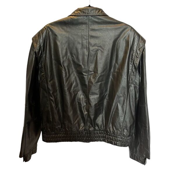 Men's Black Leather Jacket Waist Length Size 44 Bomber - Picture 2 of 12